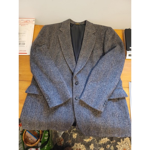 Vintage Adams Row by Richman Blue Herringbone 100% wool 48R Suit Jacket - Picture 6 of 7